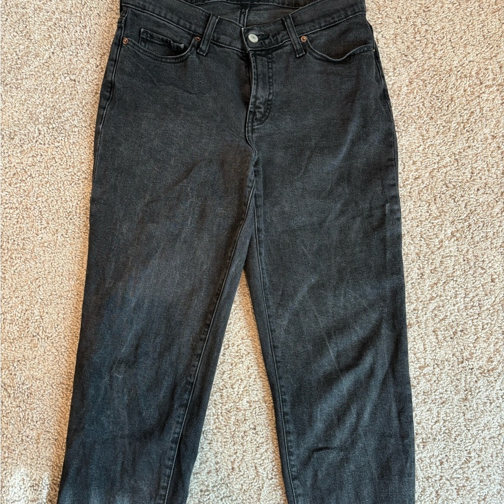 High Rise Black Denim Straight Jeans
